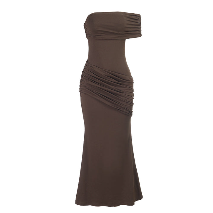 Ladies Off-Shoulder Maxi Dress with Elegant Draping Lune London