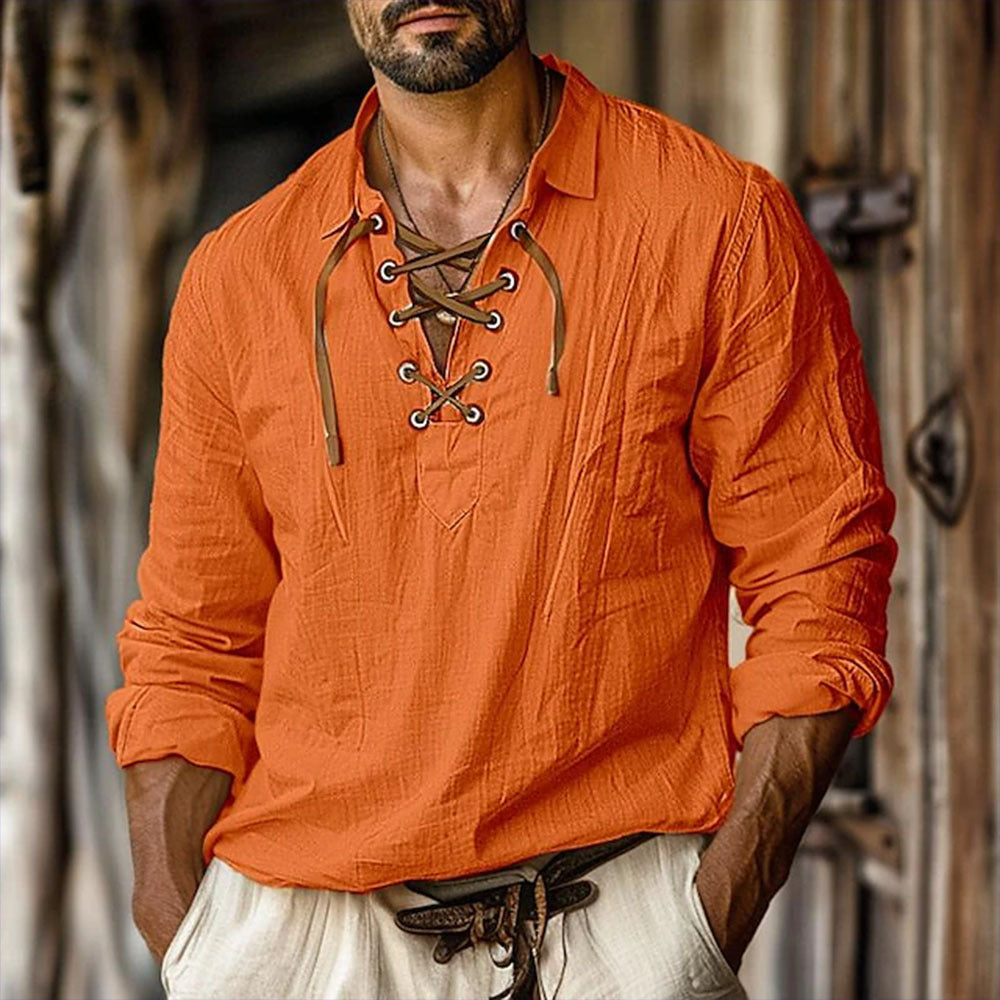 Men's casual long-sleeve shirt with elegant lacing Lisslune