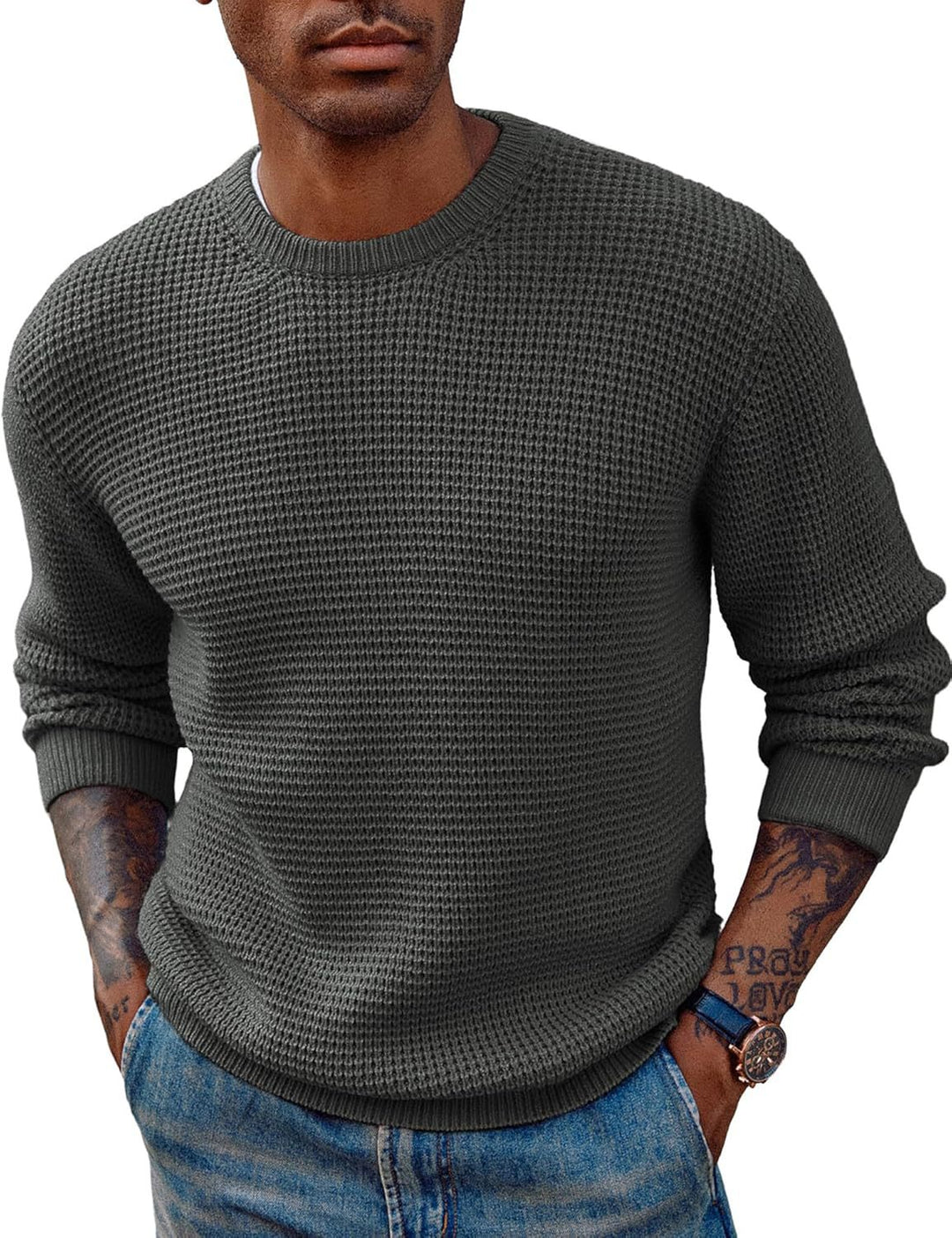 Men's large knitted sweater with textured fabric Lisslune