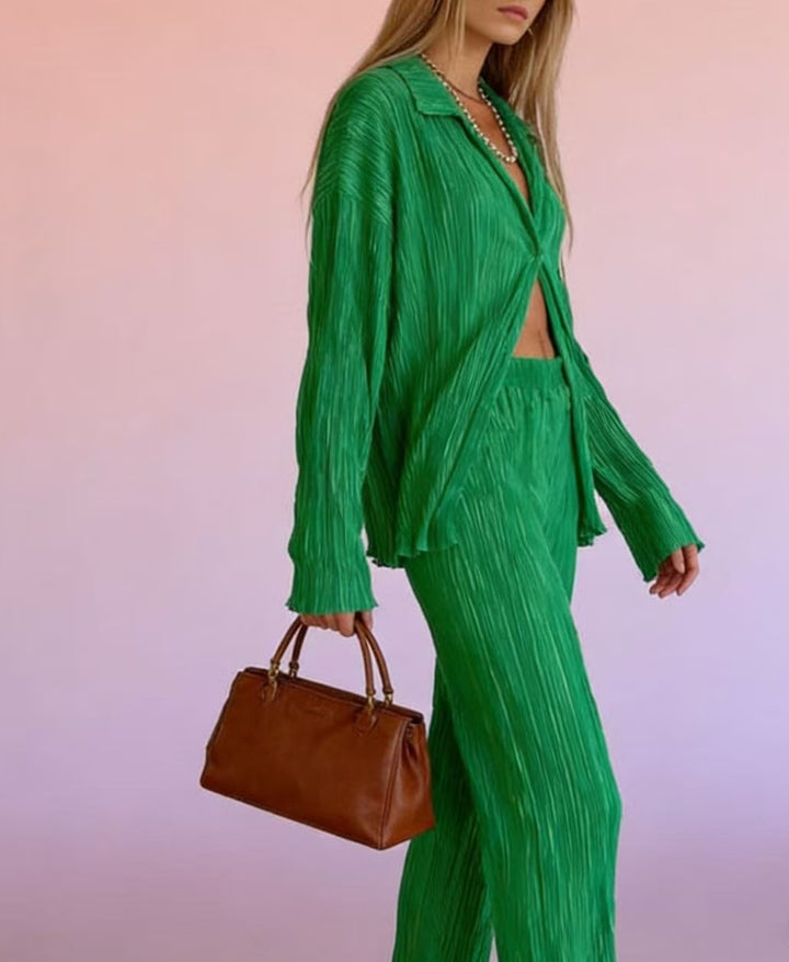Women's Casual Two-Piece Set with Pleated Details and Loose Fit Lisslune