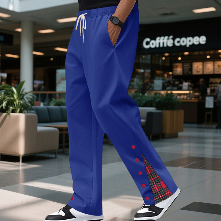 Men's comfortable leisure pants with side snaps and stylish checkered design Lisslune