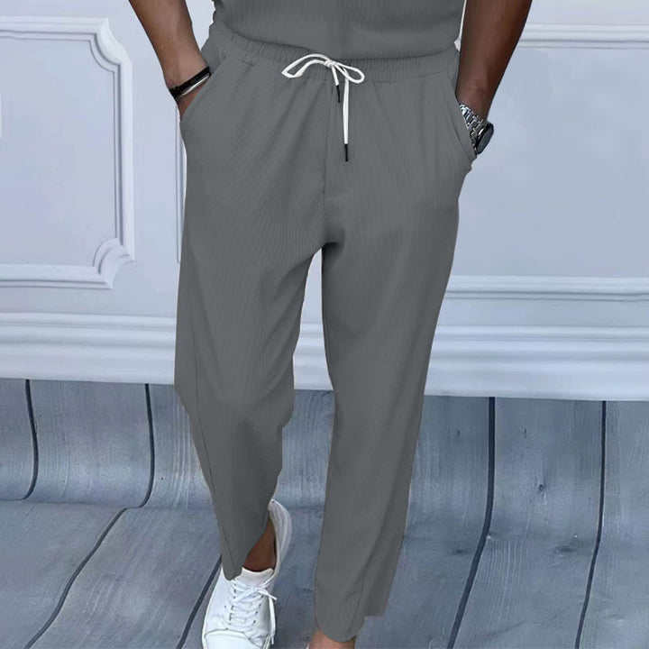 Men's Comfortable Leisure Pants with Elastic Waistband and Modern Stripes Lisslune