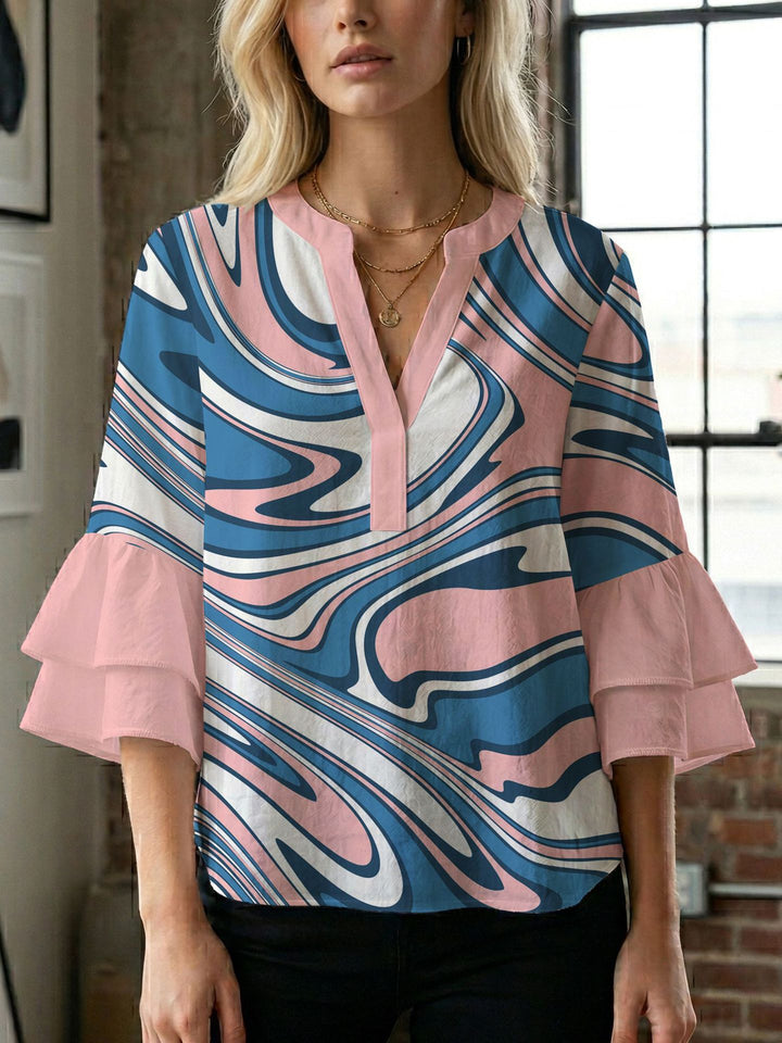 Women's blouse shirt with voluminous sleeves and creative print design Lisslune