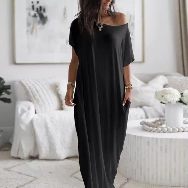 Ladies Loose Maxi Dress with Animal Print and Side Pockets Lisslune