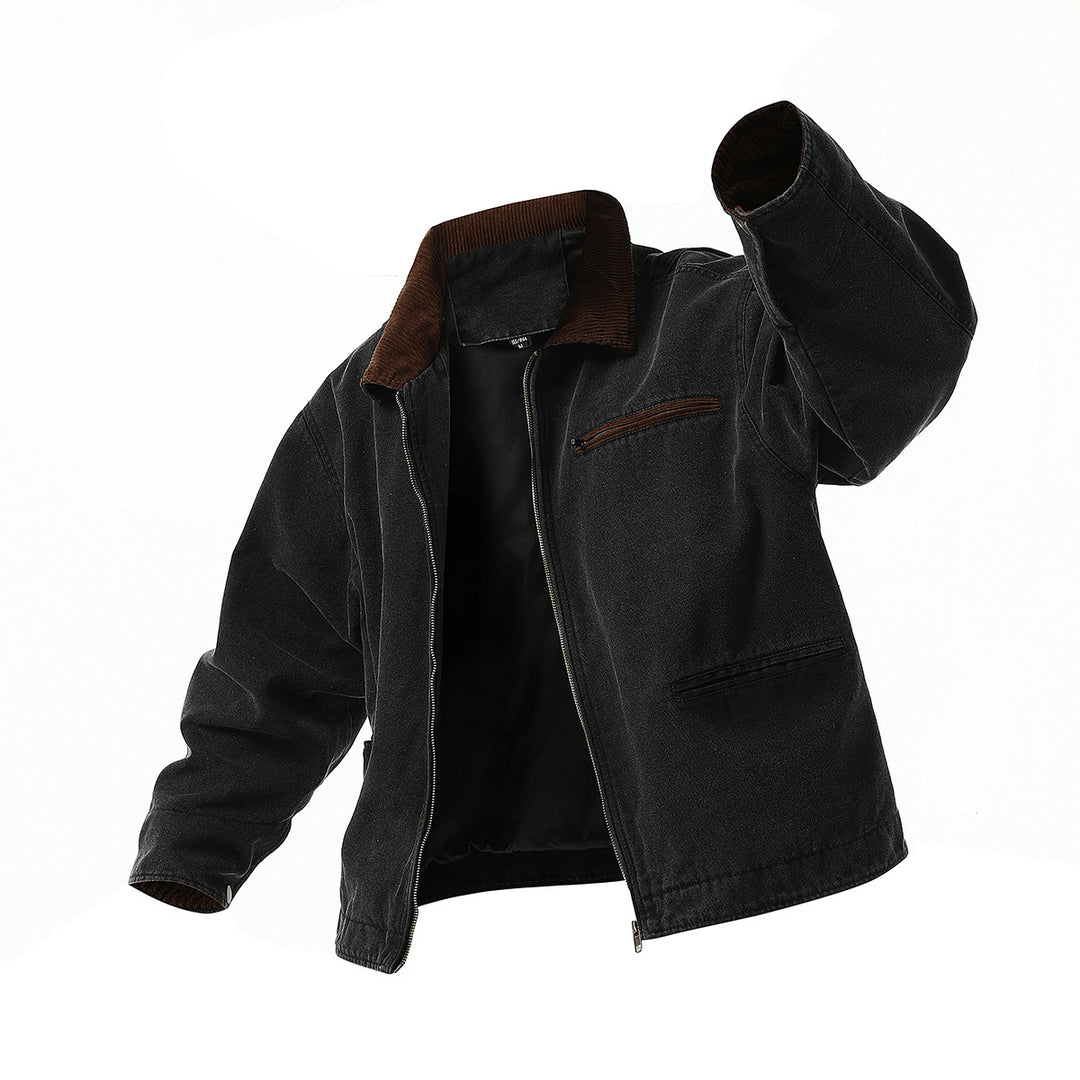Men's urban transitional jacket with textured stand-up collar and numerous practical pockets Lisslune