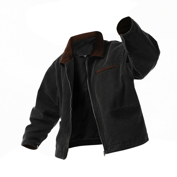 Men's urban transitional jacket with textured stand-up collar and numerous practical pockets Lisslune