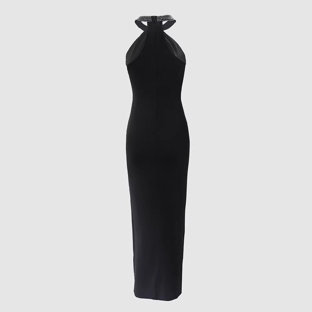 Damen Elegantes Schlauchkleid mit Strassdetails und sexy Beinschlitz Lisslune