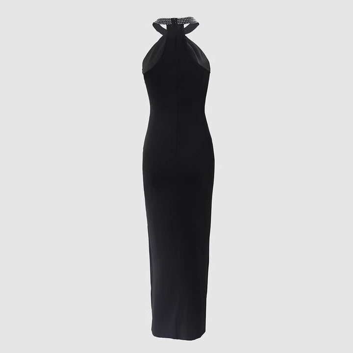 Damen Elegantes Schlauchkleid mit Strassdetails und sexy Beinschlitz Lisslune