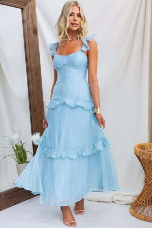 Women's maxi dress with ruffle details and fitted silhouette Lune London
