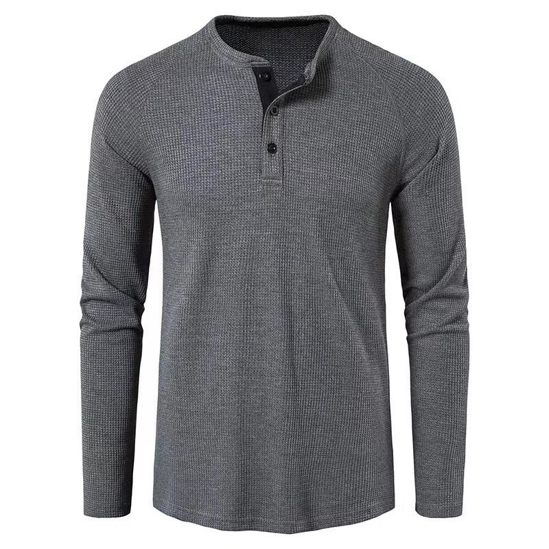 Men's Long Sleeve T-Shirt with Button Placket Lisslune