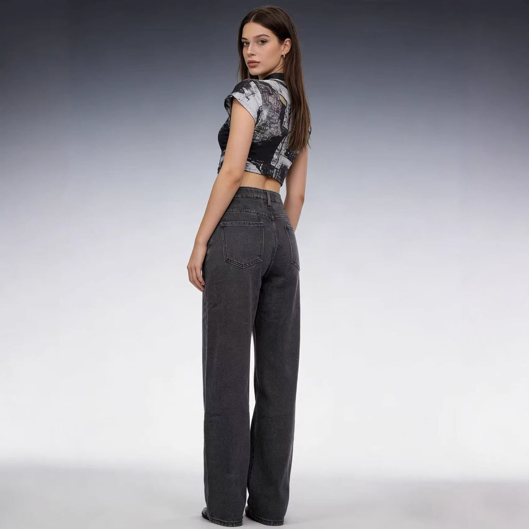 Women's high-waisted wide jeans with refined seam details Lisslune