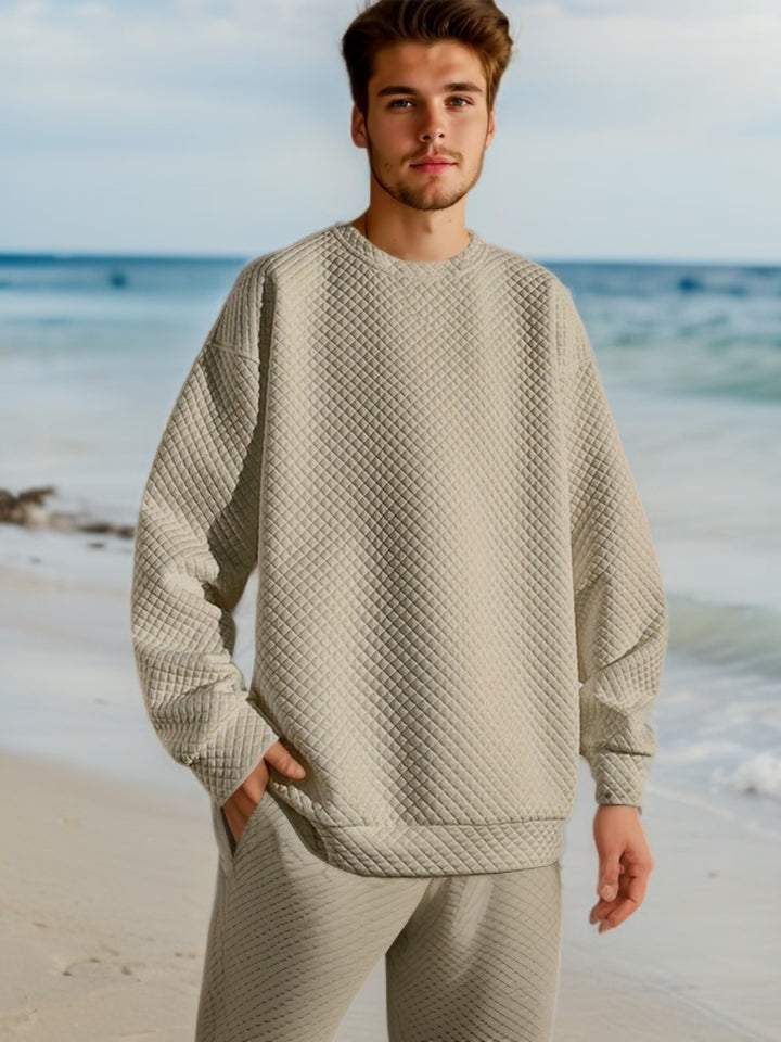 Men's Oversized Sweatshirt with Textured Design and Practical Side Pockets Lisslune