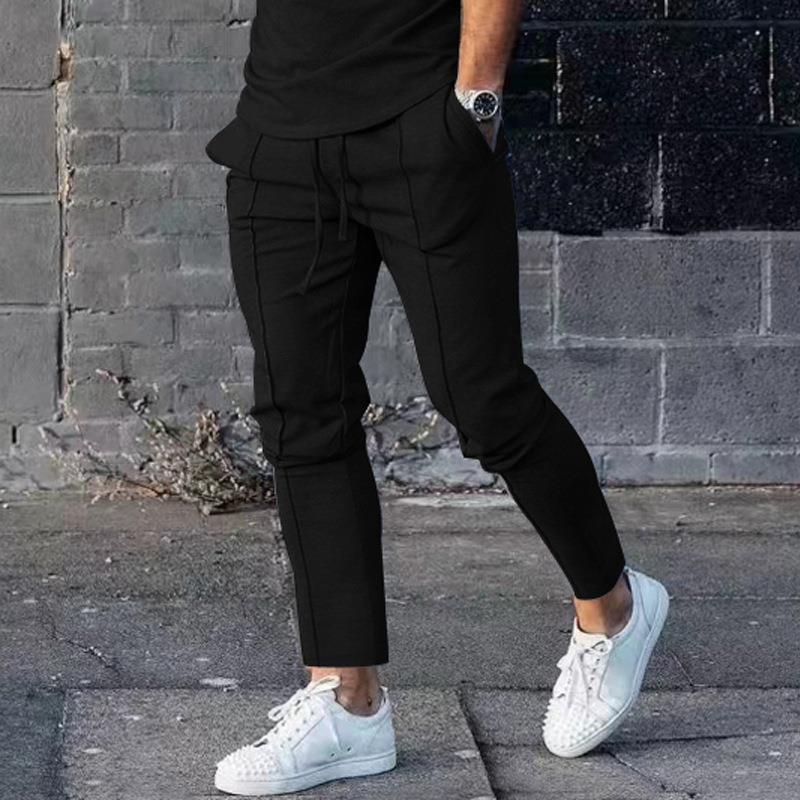 Men's Sporty Casual Pants with Side Pockets and Elastic Waistband Lisslune
