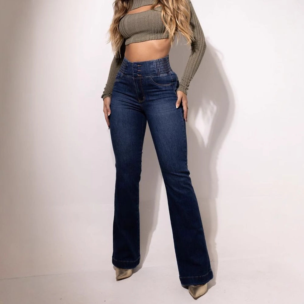 Women's Flared Jeans with High Waist and Fitted Cut Lisslune