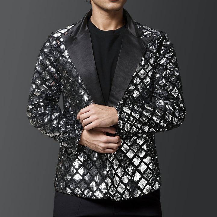 Men's elegant sequin blazer with satin lapels Lisslune