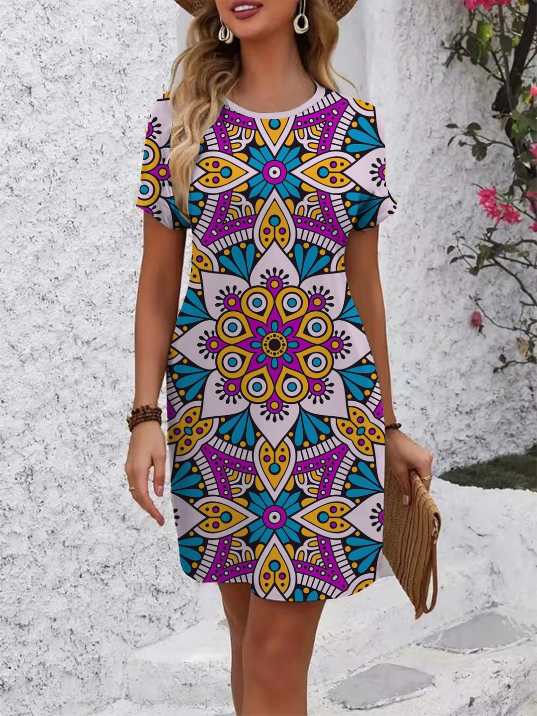 Women colorful mandala dress in casual cut Lisslune