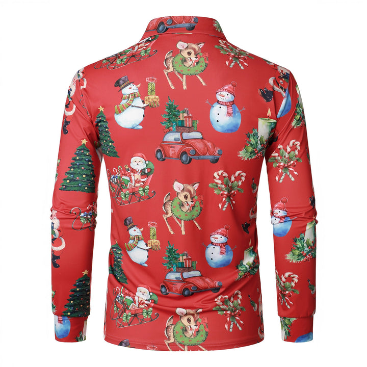 Men's Long Sleeve Polo Shirt with Festive Christmas Design Lisslune