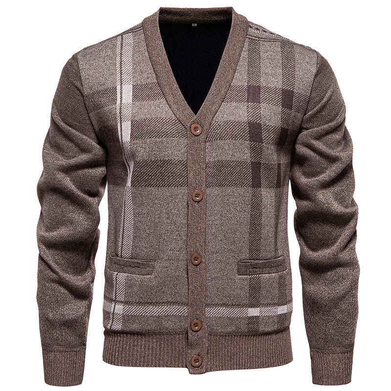 Men's fashionable cardigan with classic check pattern Lisslune