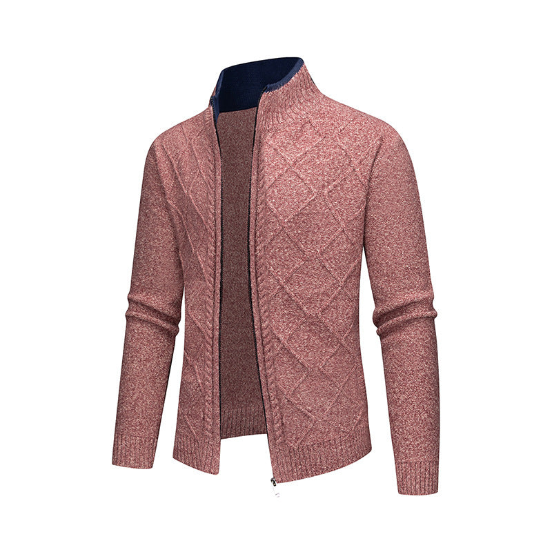 Men's Cardigan with Modern Cable Pattern and Zipper Lisslune
