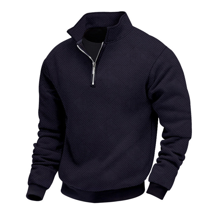 Men's stylish stand-up collar sweater with textured fabric and zipper Lisslune