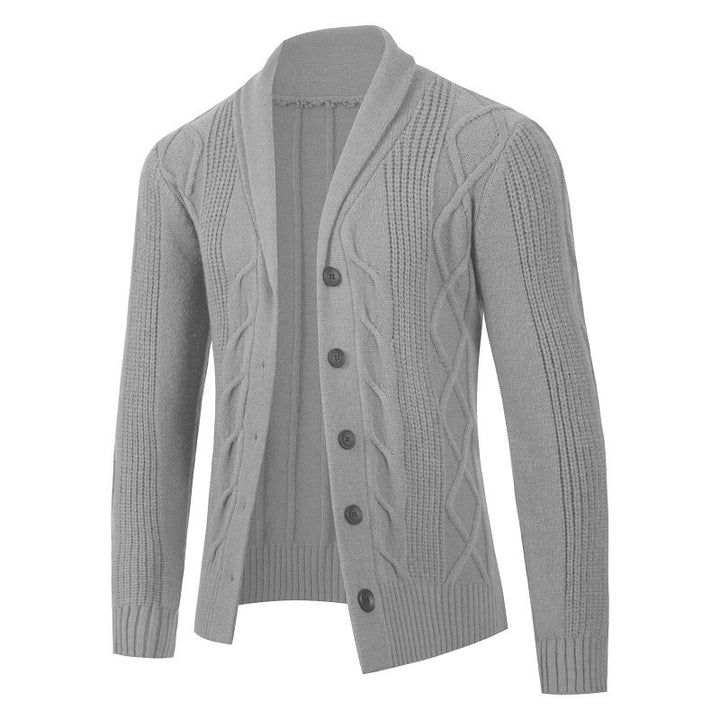 Men's fashionable cardigan with high collar and decorative cable design Lisslune