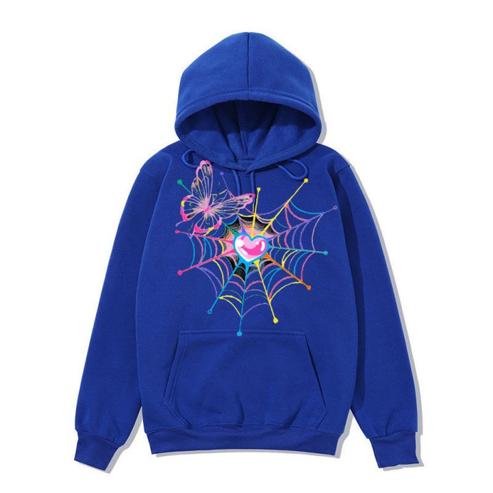 Women's hooded sweatshirt with artistic butterfly spiderweb motif Lisslune