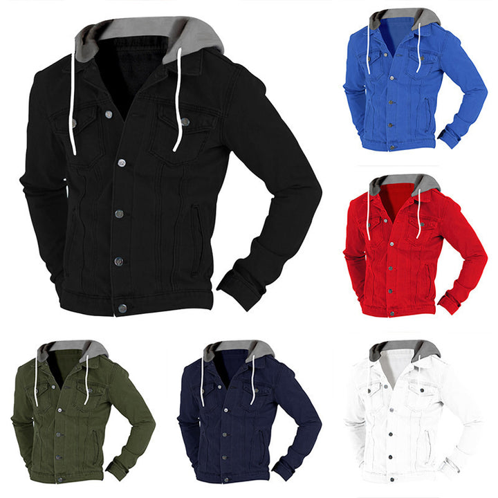 Men's denim jacket with snug hood and practical pocket design Lisslune