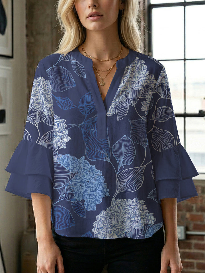 Women's blouse with voluminous sleeves and floral design Lisslune