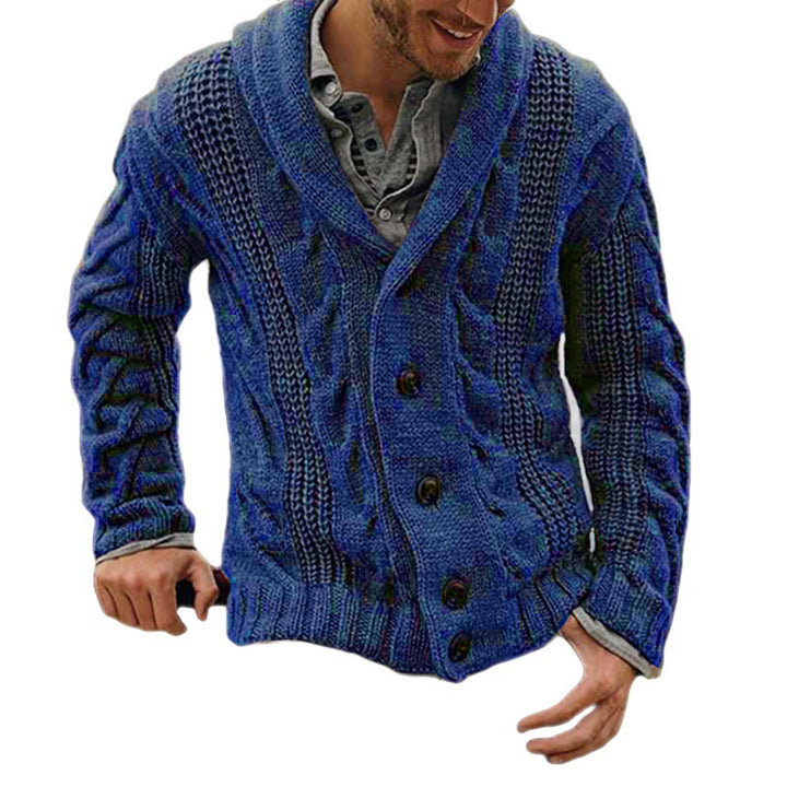 Men's cardigan with modern cable pattern and high collar Lisslune