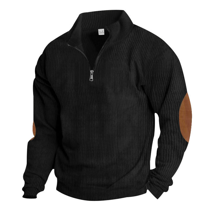Men's fleece pullover with high-quality knit structure and leather applications Lisslune