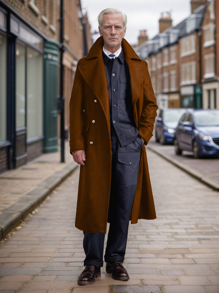 Men's luxurious long overseas collar wool coat Lisslune
