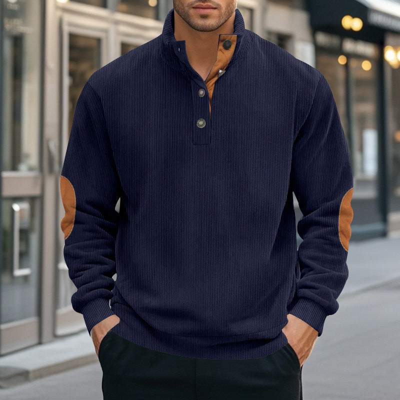Men's Fashionable Sweater with Stand-Up Collar and Contrast Accents Lisslune