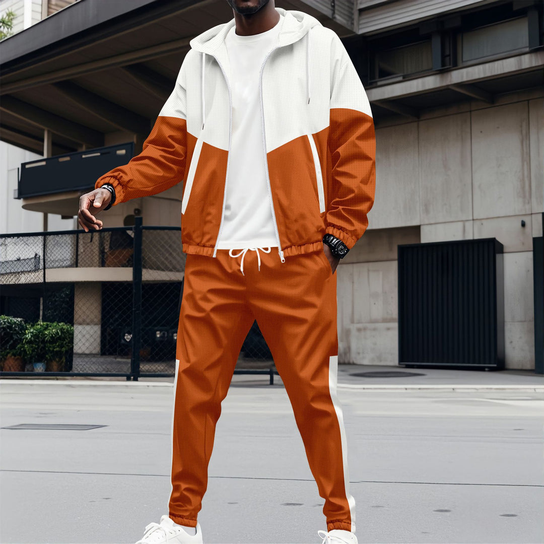 Men's sporty hoodie set with contrasting fabric textures and practical pockets Lisslune