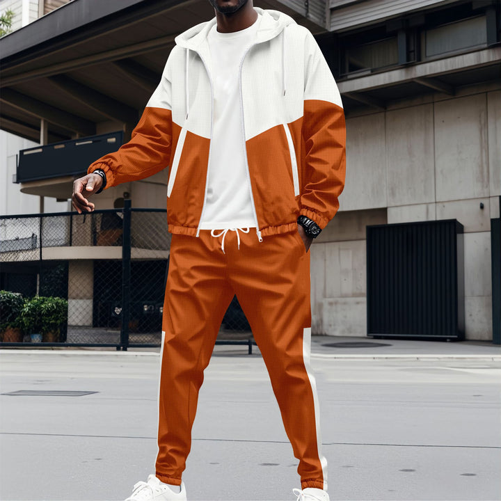 Men's sporty hoodie set with contrasting fabric textures and practical pockets Lisslune