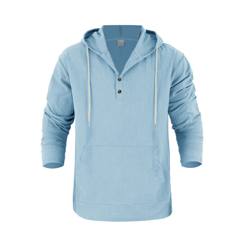 Men's casual hoodie with button placket and kangaroo pocket Lisslune