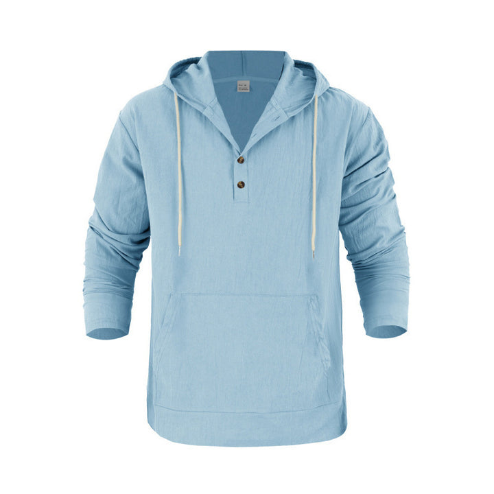 Men's casual hoodie with button placket and kangaroo pocket Lisslune