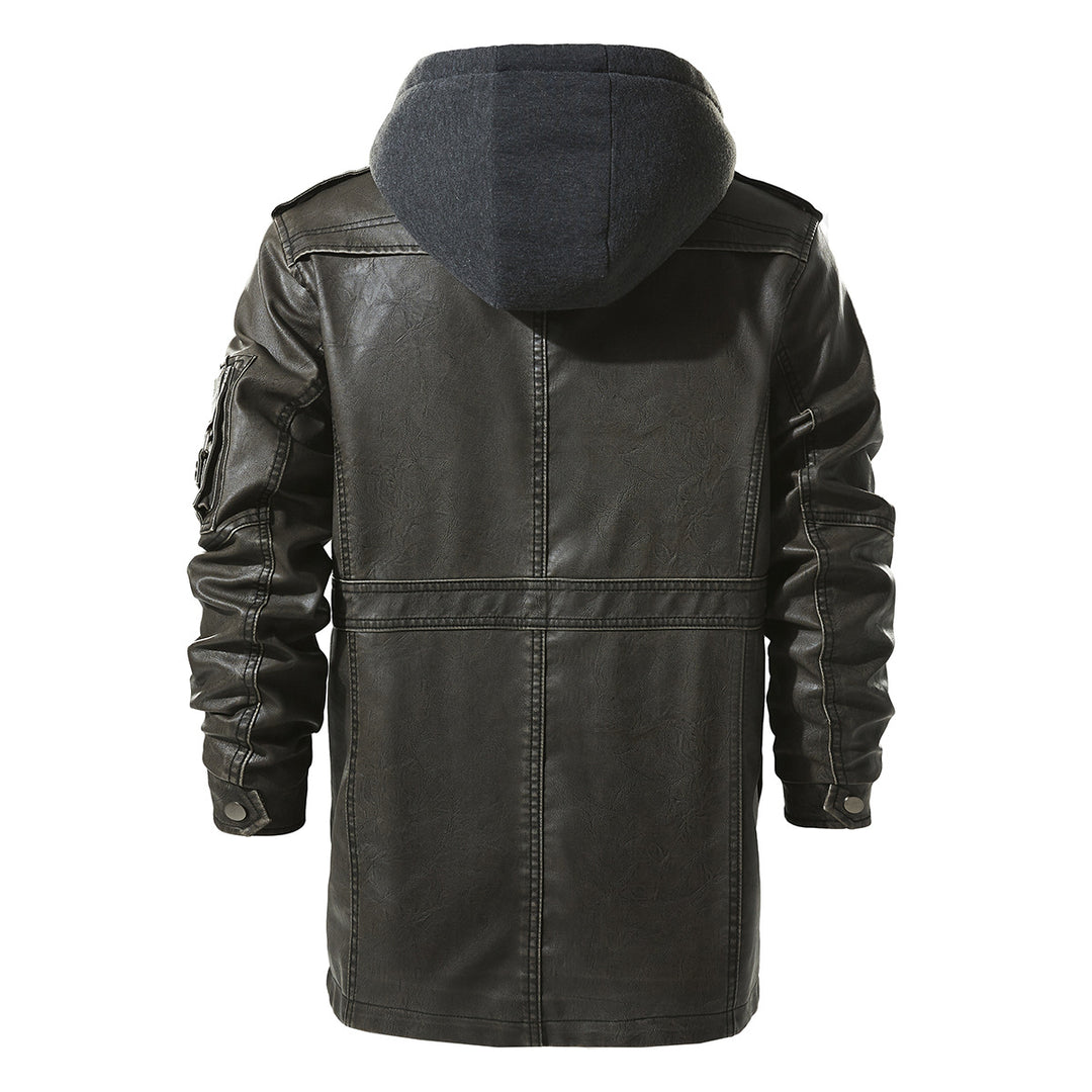 Men's Synthetic Leather Jacket with Hidden Hood Lisslune