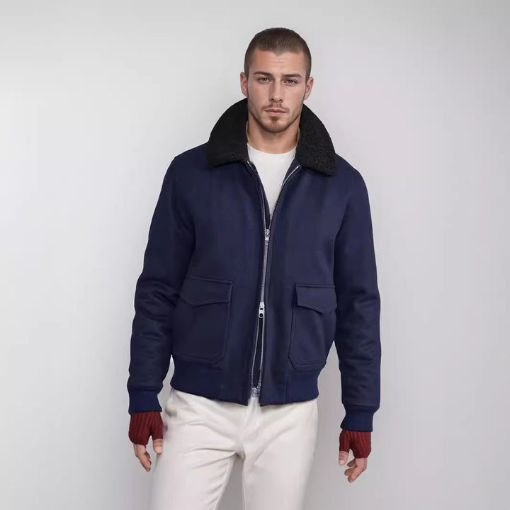 Men's stylish biker jacket made of high-quality wool blend with warm lining Lisslune