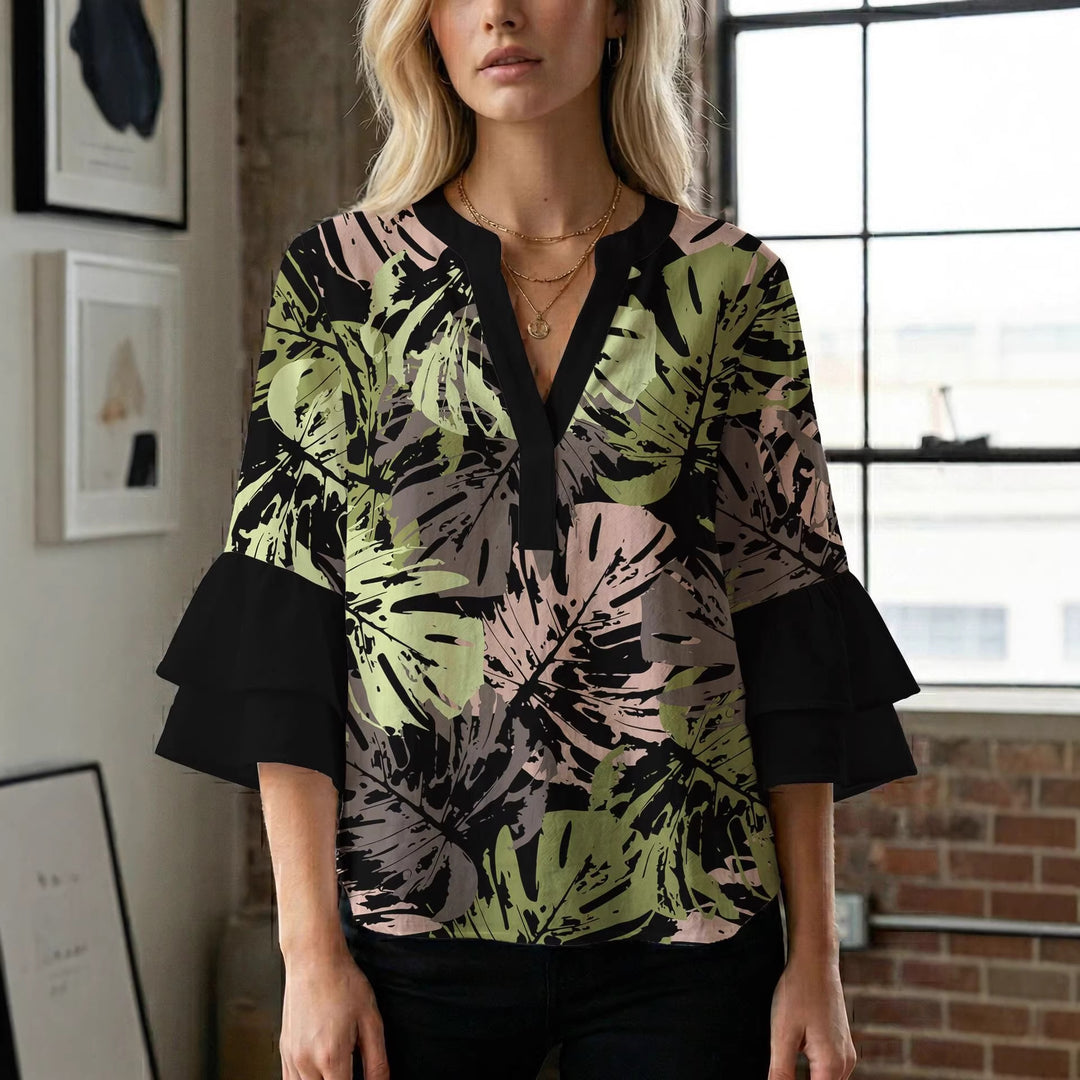 Women's blouse shirt with voluminous sleeves and creative print design Lisslune