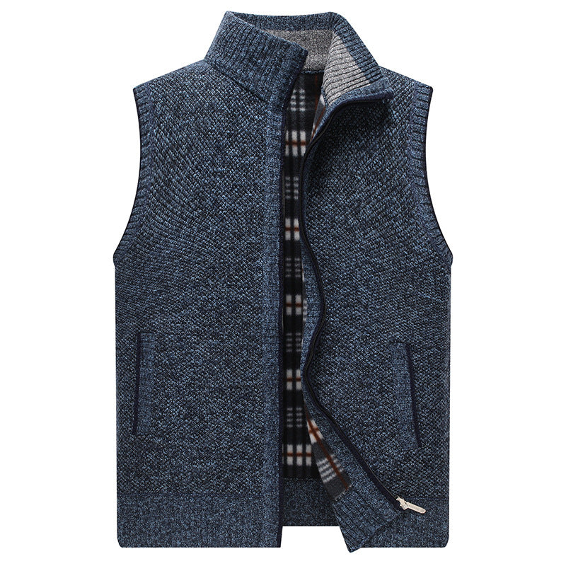 Men's knitted vest with high collar and checkered lining Lisslune