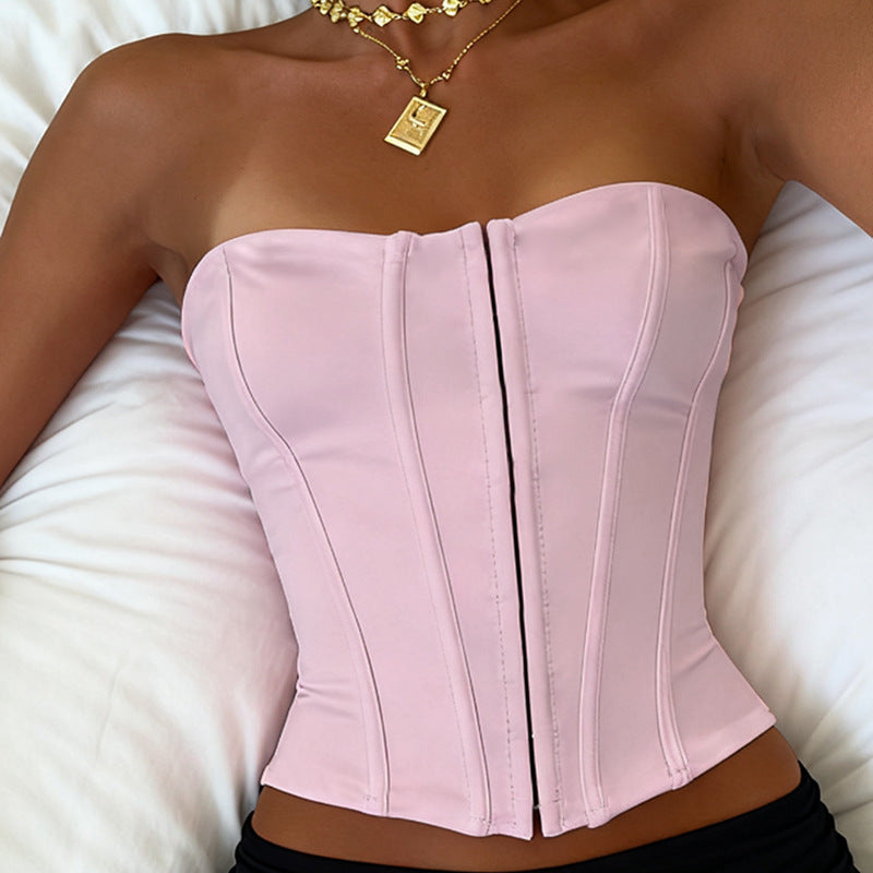Women's corset top with elegant zip design and fitted silhouette
