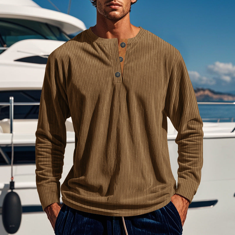 Men's Long Sleeve Henley Shirt with Textured Design Lisslune