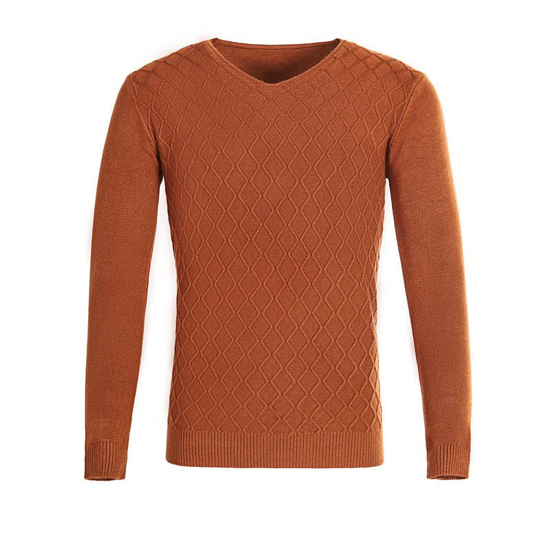 Men's V-neck sweater with textured pattern Lisslune
