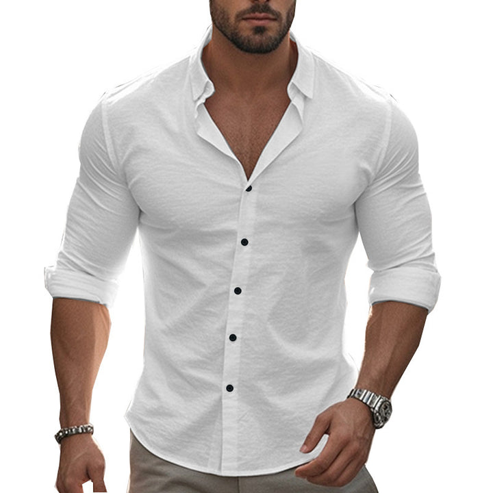 Men's Elegant Long Sleeve Shirt with Modern Collar and High-Quality Cotton Structure Lisslune