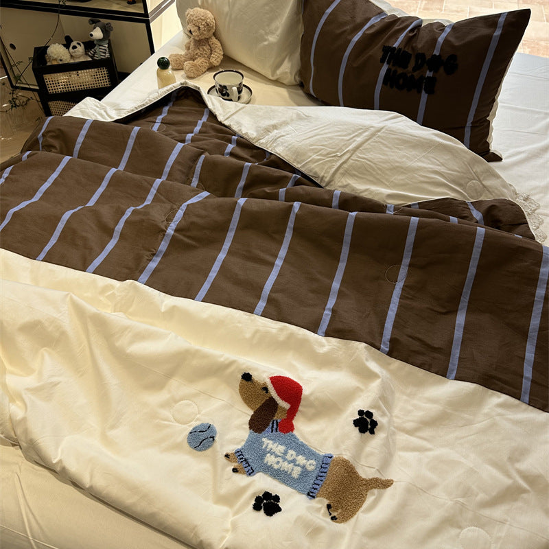 Rynx | Cotton Summer Cool Quilted Blanket Washable Pure Cotton Climate Blanket Four-Piece Set Single Double Quilt 2 M Bedding Set