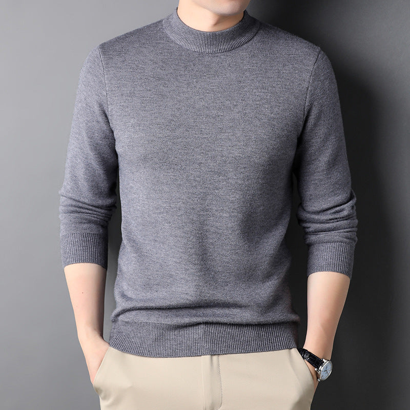 Men's Fine Knit Pullover with High Collar and Slim Fit Lisslune