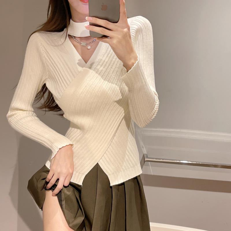 Women's elegant wrap top made of ribbed knit material Lisslune