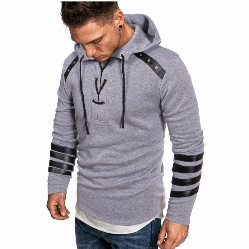Men's casual hoodie with leather accents Lisslune