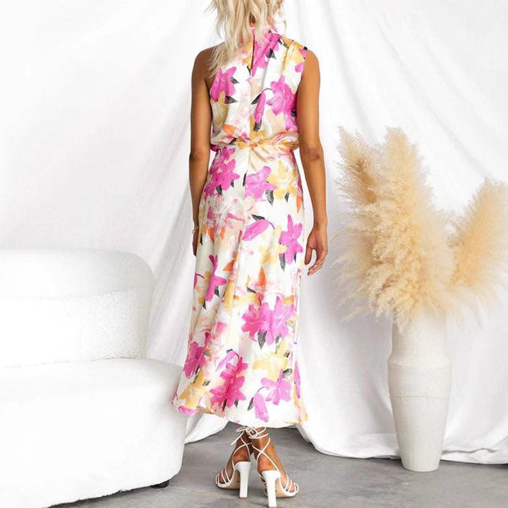 Women's maxi dress with asymmetric top and floral print Lune London