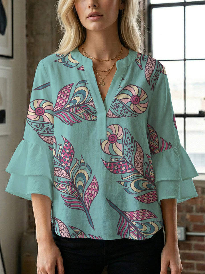 Women's blouse with voluminous ruffle sleeves and creative floral design Lisslune